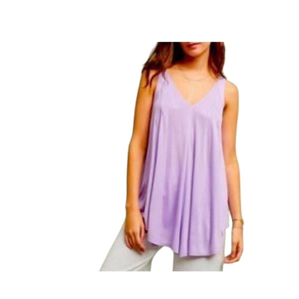 Anthropologie Meadow Rue Pleated Lilac Purple V Neck Tunic Size S Rayon